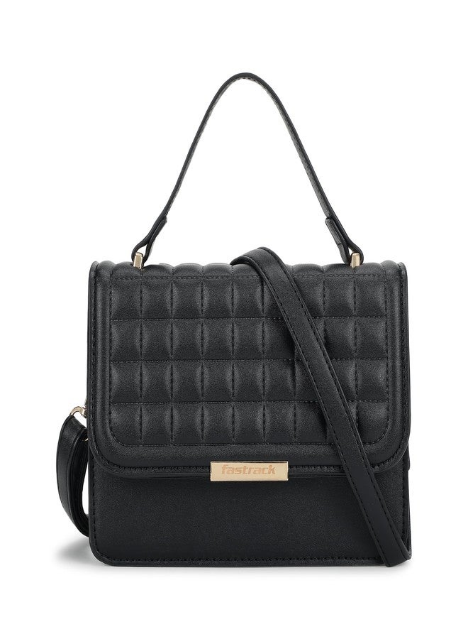 Fastrack Women's Structured Quilted Satchel with Flap and Button Closure | Adjustable Shoulder Strap and Handheld Option | Main Compartment and Inner Zip Pocket | Stylish Everyday Bag - Image 1